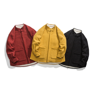 2024加大码宽松加绒加厚保暖立领风中式衬衫 JK37 P100图片