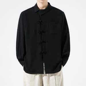 秋冬打底麻料长袖衬衫风复古太极服古风布衣 C56 P65图片