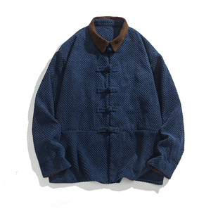 24年复古厚灯芯绒翻领布衣新中式风汉服长袖衬衫 JK67 P110图片