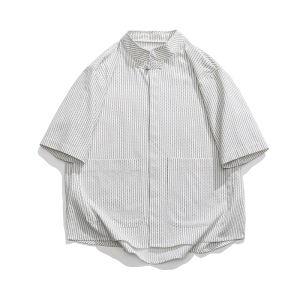 24年复古立领布扣新中式日系平铺图中袖衬衫 M到5XL C71 F65图片