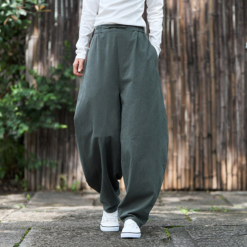 秋冬汉服风新款日系纯色宽松加大码风灯笼裤K178P75,男装民族服装,电商B375