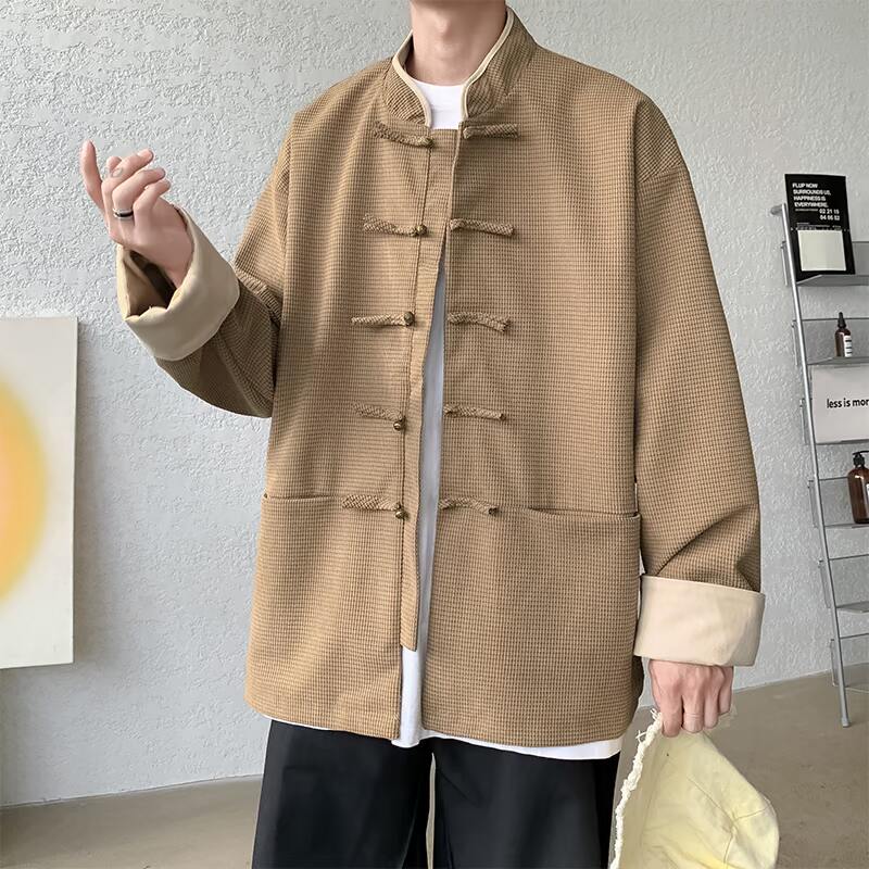 二五年新中式潮日系太极服立领布扣风中山装JK47P100,男装民族服装,电商B375