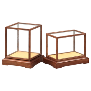 红木玻璃罩佛像透明防尘罩文玩古董摆件展示罩鸡翅木宝笼实木底座