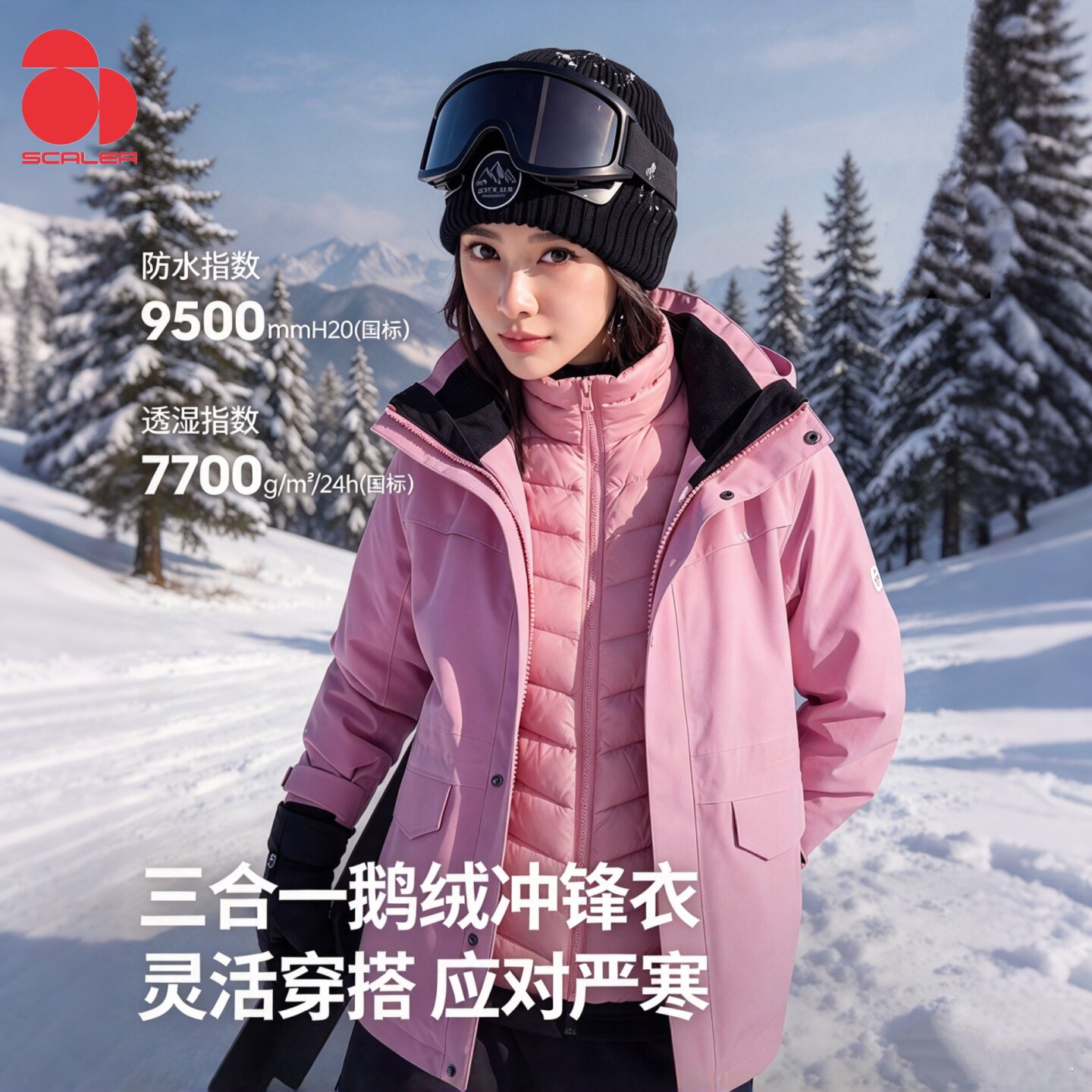 SCALER思凯乐户外登山服男防水防风女鹅绒羽绒内胆三合一冲锋衣