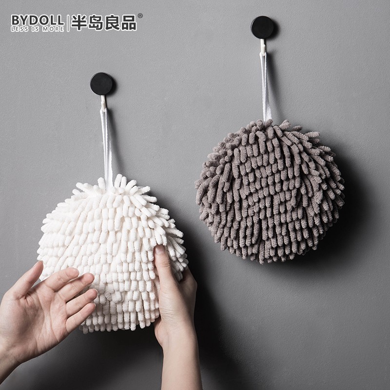 日式雪尼尔擦手球挂式擦手巾可爱创意加厚吸水速干卫生间抹布北欧