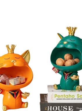 创意馋嘴猫模型玄关钥匙收纳摆件