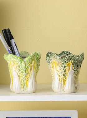 创意陶瓷仿真白菜桌面收纳摆件