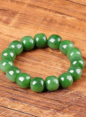 和田玉碧玉手链波菜绿老型珠男女