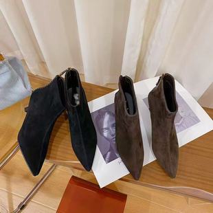 252 短靴女880 VK定制 欧洲站高档羊猄皮粗跟时尚