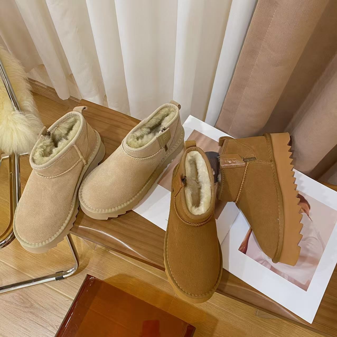 高档头层牛皮粗跟时尚短靴女