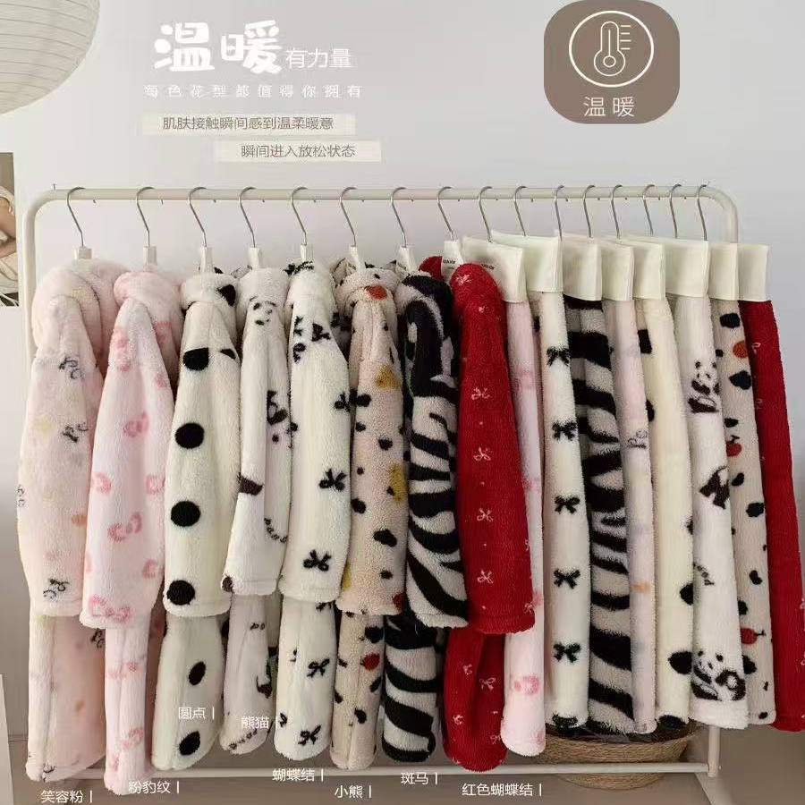 VK定制 韩版热卖舒适居家服毛绒睡袍套装222
