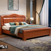 新中式 橡胶木实木床1.8米双人床气压箱框榫卯储物1.5米单人床