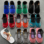 传统手工自制绣花单鞋灯芯绒一字扣松紧扣眼鞋帮春秋款串扣牛筋底