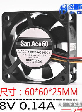 原装 SANYO/三洋 6025 6CM 109R0648J4D04 48V 0.14A 3线 双滚珠