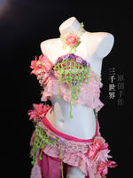 Original pink rose red simulated flower strapless forest-themed fairy photo set, pure Desire private scarf beach bikini set thumbnail 3