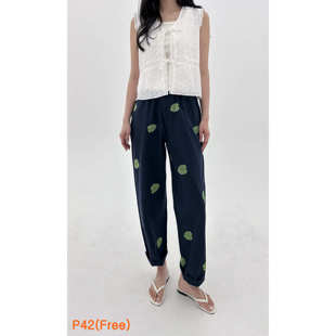 休闲裤 刺绣叶子图案松紧腰时尚 sonata春夏新款 韩国代购