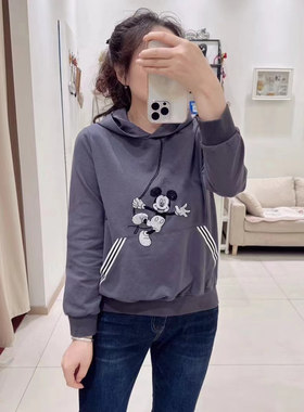 韩国代购dieselpunk东大门米奇刺绣连帽T恤宽松弹力连帽短卫衣