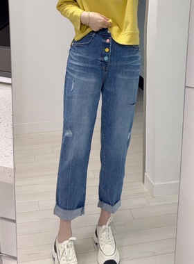 韩国代购howluk微垮男友牛仔裤女高腰春秋宽松显瘦直筒哈伦萝卜裤