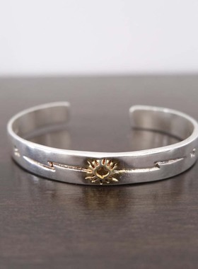 博主同款复古做旧闪电錾刻手镯可调节开口手环