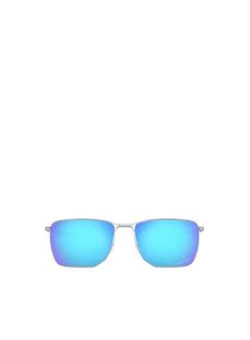 Oakley/欧克利倒梯形全框太阳镜银色细腿直腿侧边图案