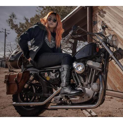 海外代购Harley Davidson/哈雷戴维森女士时装靴防水黑色中筒