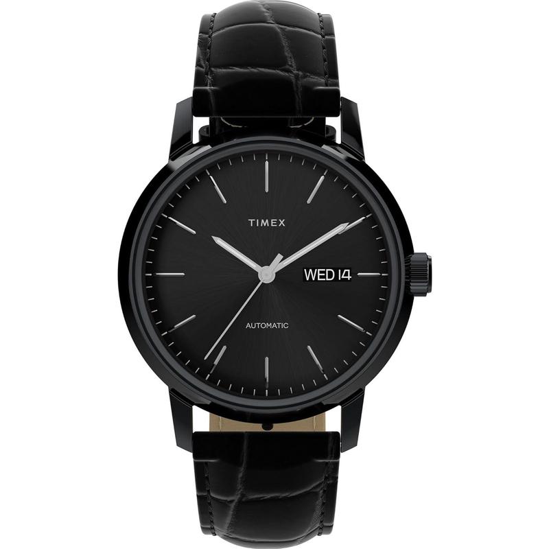 代购Timex天美时男士腕表自动日期夜光计时黑色皮带钢壳防水