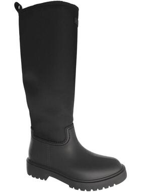 代购unisa女士雪地靴防水防滑保暖耐磨黑色长筒平跟橡胶底冬季