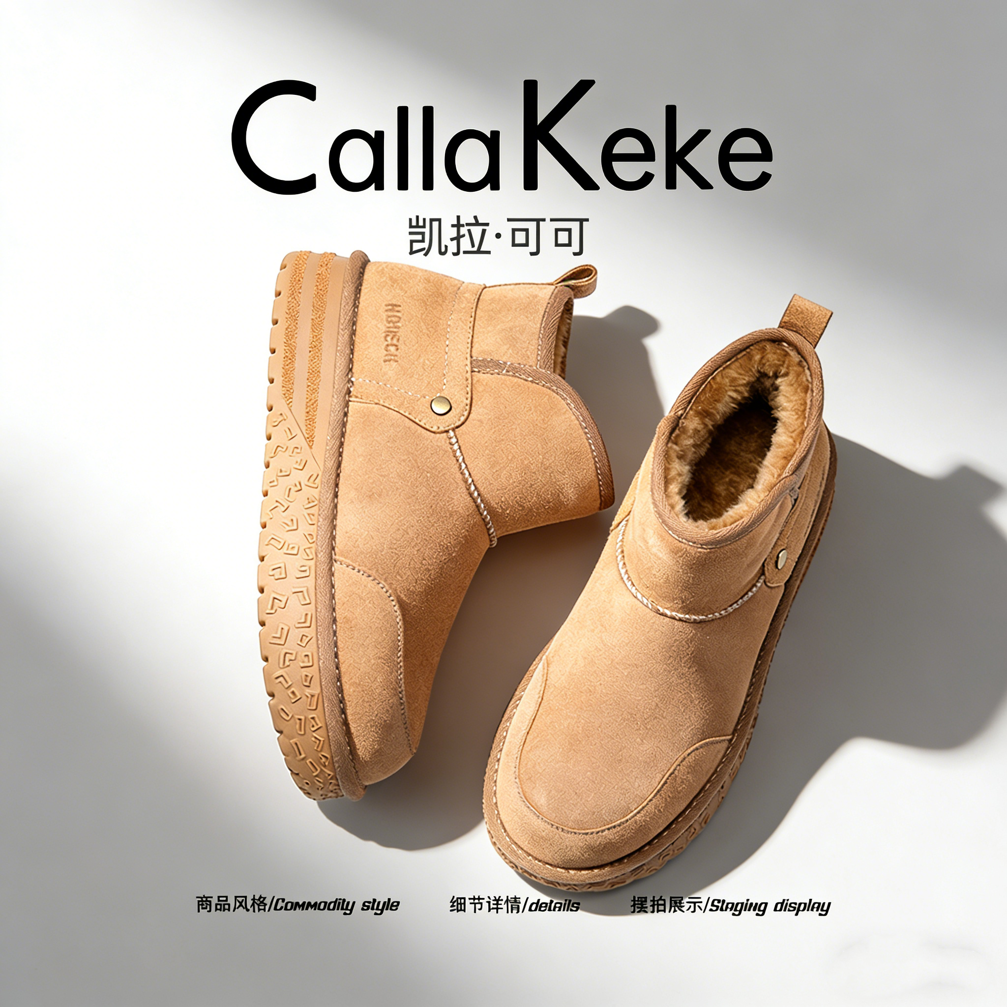 美国Calla Keke桑坡皮毛一体雪地靴男女冬季加绒户外保暖面包棉鞋