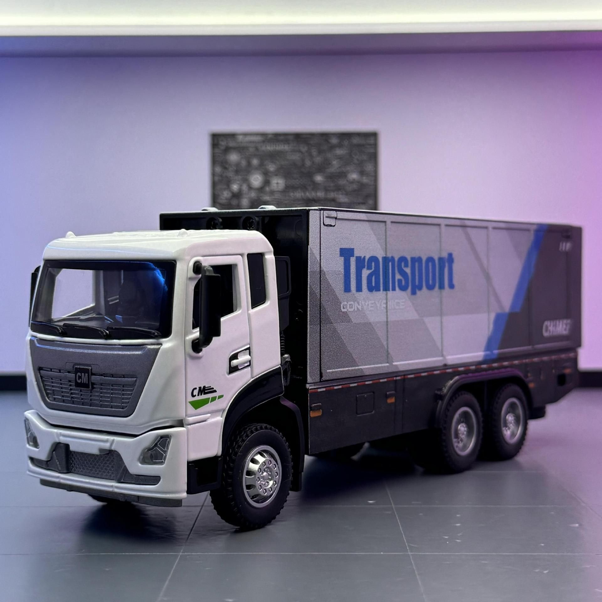 驰美1:32翼展式合金货柜车模型摆件带声光回力儿童玩具车