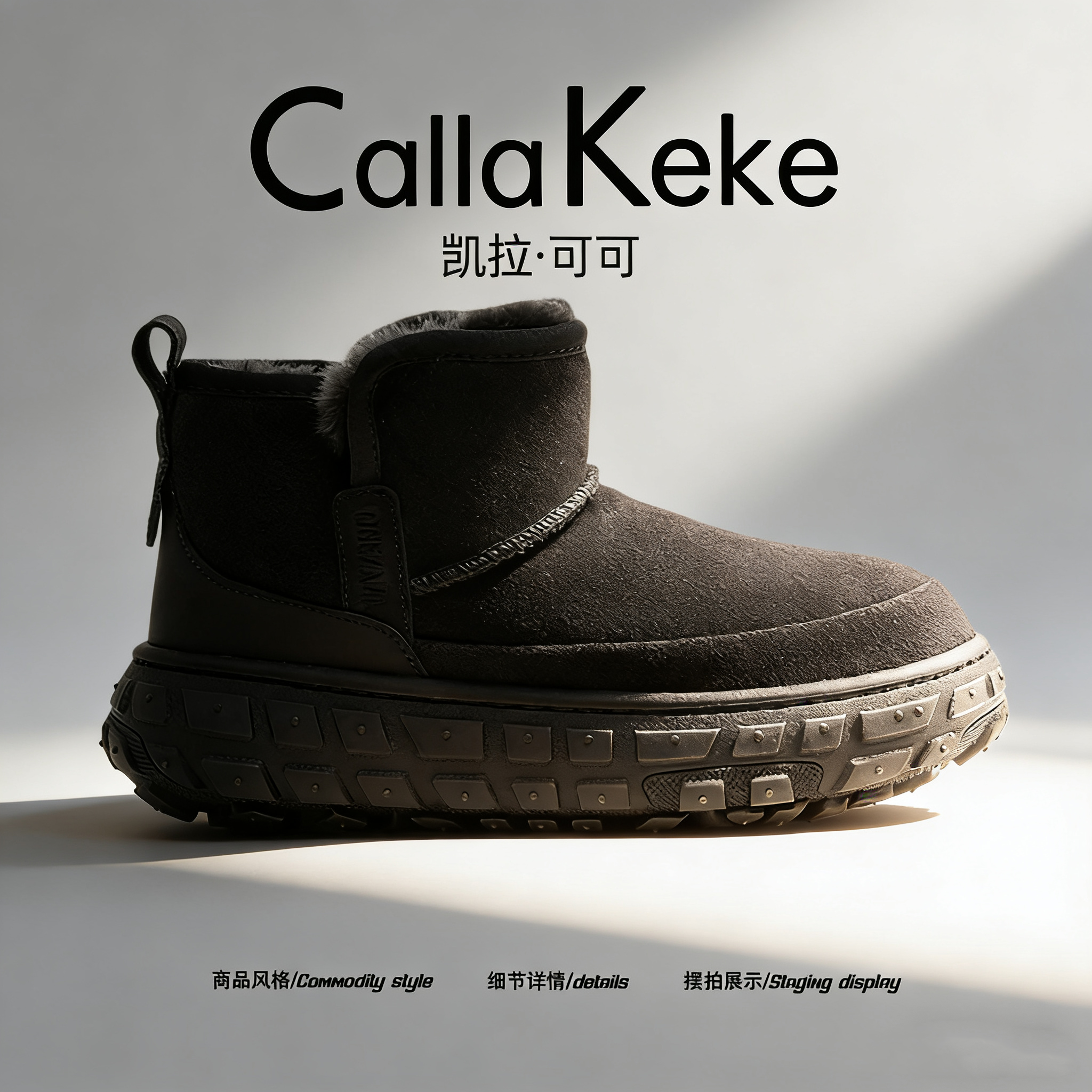 美国Calla Keke冬季澳洲雪地靴男士厚底东北户外防滑棉鞋皮毛一体