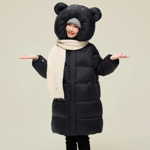 男女童加厚冬季中长款连帽棉服