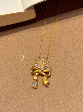 新中式古法金店同款手捧花束蝴蝶结拉丝肌理甜美优雅精致锁骨链