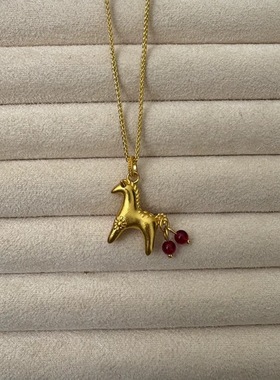 新中式国潮风古法小马桑尼玲珑吊坠马年马到成功本命年项链百搭