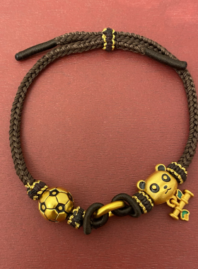 新中式国潮风古法竹子熊猫足球平安扣手链可调节亲子情侣手绳