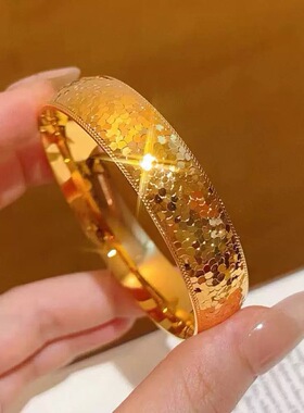 新中式精致爆闪宽版亮片碎冰冰轮胎手镯女新款素圈泥鳅背手环闭口