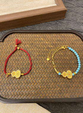 新中式国潮风古法点钻如意钱币葫芦手链四合如意福禄手链