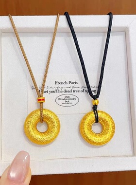 新中式国潮风金丝绒钱币吊坠同心圆平安扣项链小众轻奢毛衣链饰品