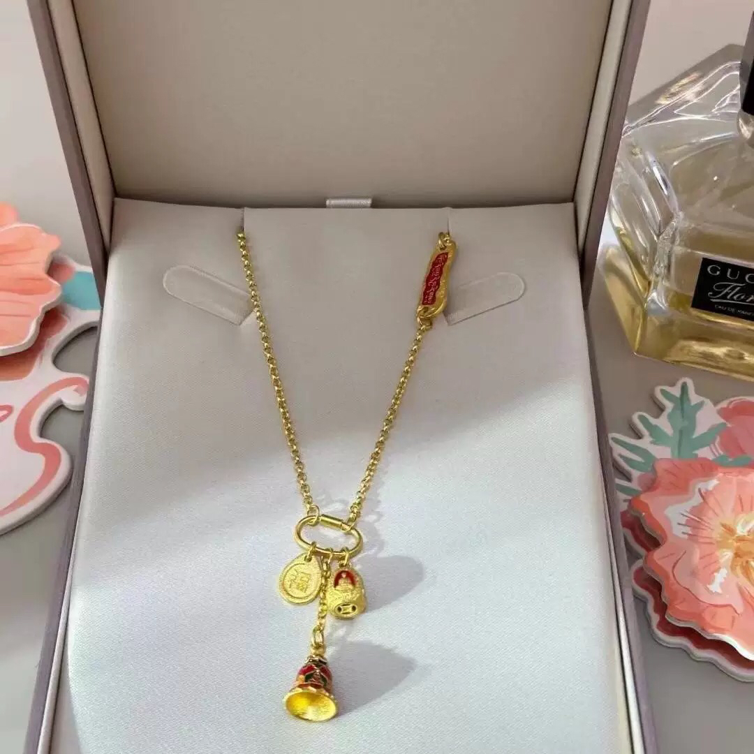 无相佛福满传家项链 黄金色珐琅许愿塔吊坠藏式民族风挂饰锁骨链