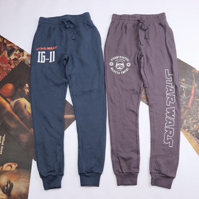 欧美单卫裤男秋冬加绒宽松印花束脚运动休闲青少年长裤潮棉质裤子