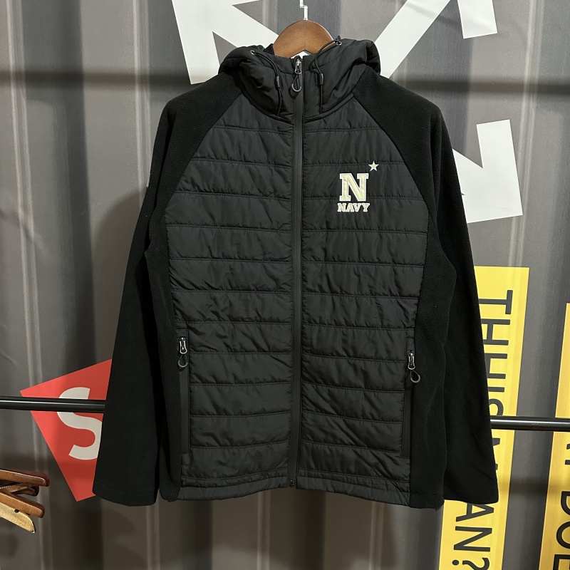 出口NCAA户外美式运动男士超轻摇粒绒拼接休闲外套跑步健身棉服