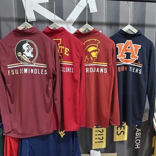 次品处理投篮服半拉链长袖NCAA联盟吸汗透气速干宽松篮球运动T恤