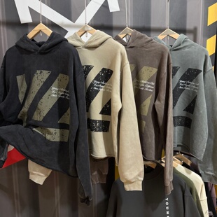 瑕疵YLA高街潮流水洗做旧宽松休闲春秋款 加厚毛圈印花连帽卫衣男