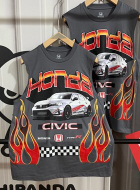 本田honda赛车印花美式休闲无袖坎肩CIVIC思域红标宽松潮流背心