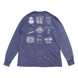 街头朋克摇滚乐队长袖 直喷水洗做旧复古美式 宽松T恤 ACDC数码 美式