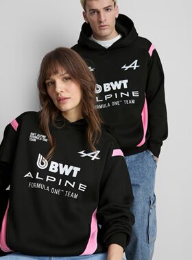 BWT AlpineF1美式连帽卫衣男秋冬加绒潮牌宽松大码情侣赛车风上衣