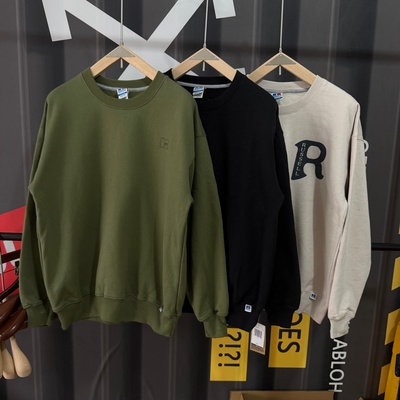 美式潮罗素冬季加绒加厚圆领卫衣厚实重磅宽松oversize慵懒风上衣