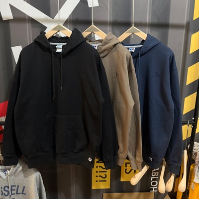 罗素美式休闲潮冬季加绒加厚连帽卫衣厚实重磅宽松oversize风上衣