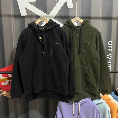 秋冬保暖透气摇粒绒连帽卫衣男半拉链抓绒衣特大码美式宽松内胆