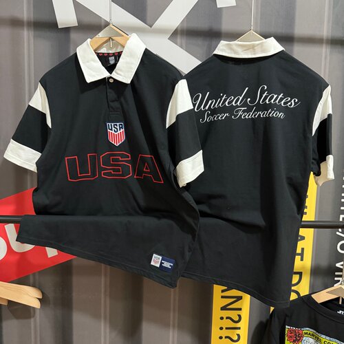 美国足协USA刺绣纯棉宽松翻领衫短袖全棉透气舒适美式休闲POLO衫