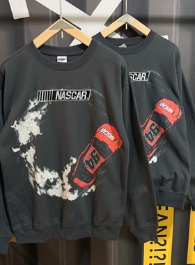 北美赛车NASCAR美式休闲汽车印花长袖秋冬薄绒加绒圆领宽松卫衣